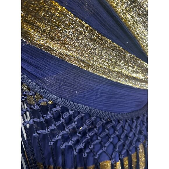 Alice McCall Dress 4 Akima Blue Gold Silk Fringe One Shoulder Party Cocktail - Picture 7 of 8